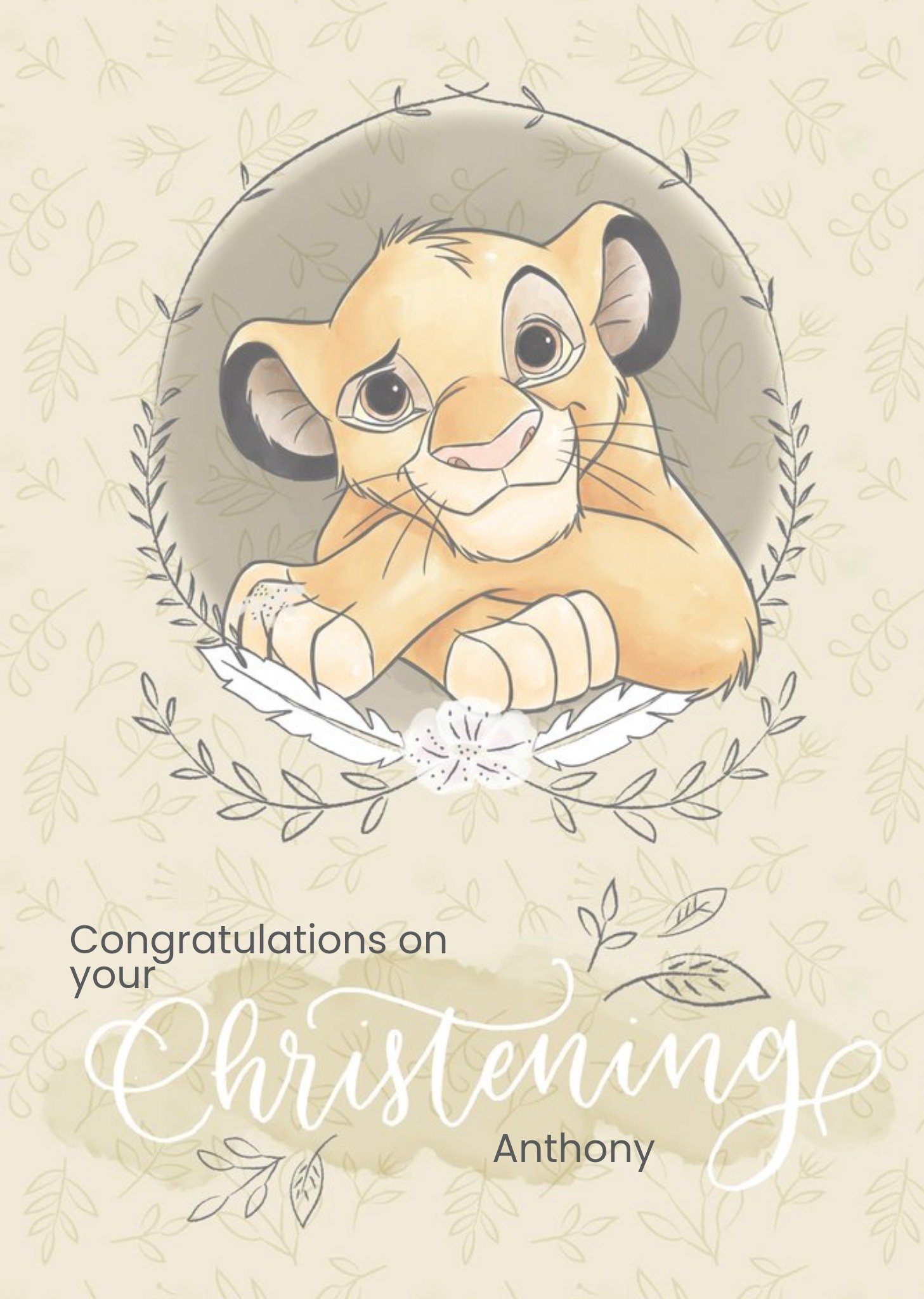 Disney Baby Personalised Simba Christening Card