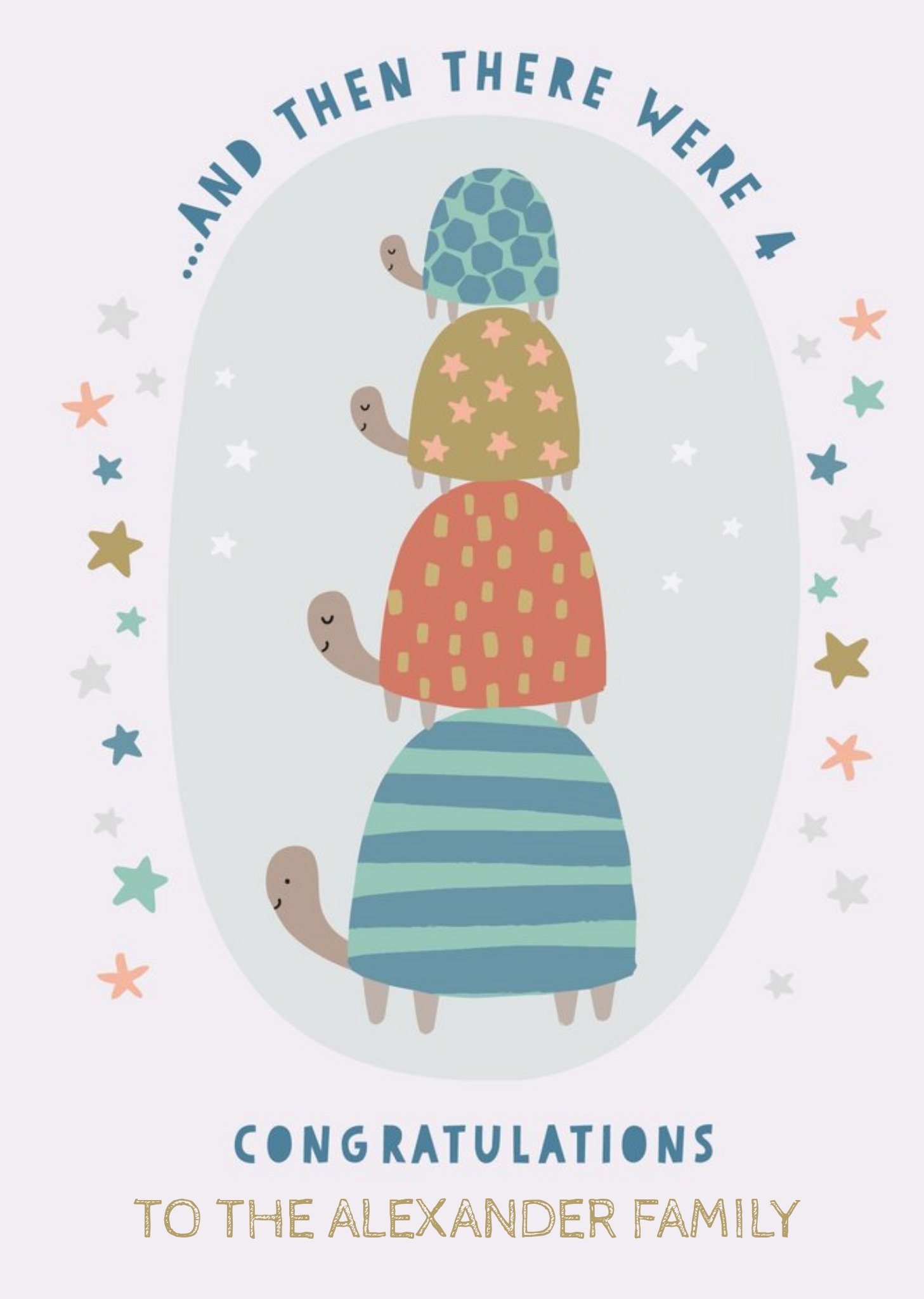 Moonpig Natalie Alex Designs Illustrated Turtle Family Of 4 Congratulations Card