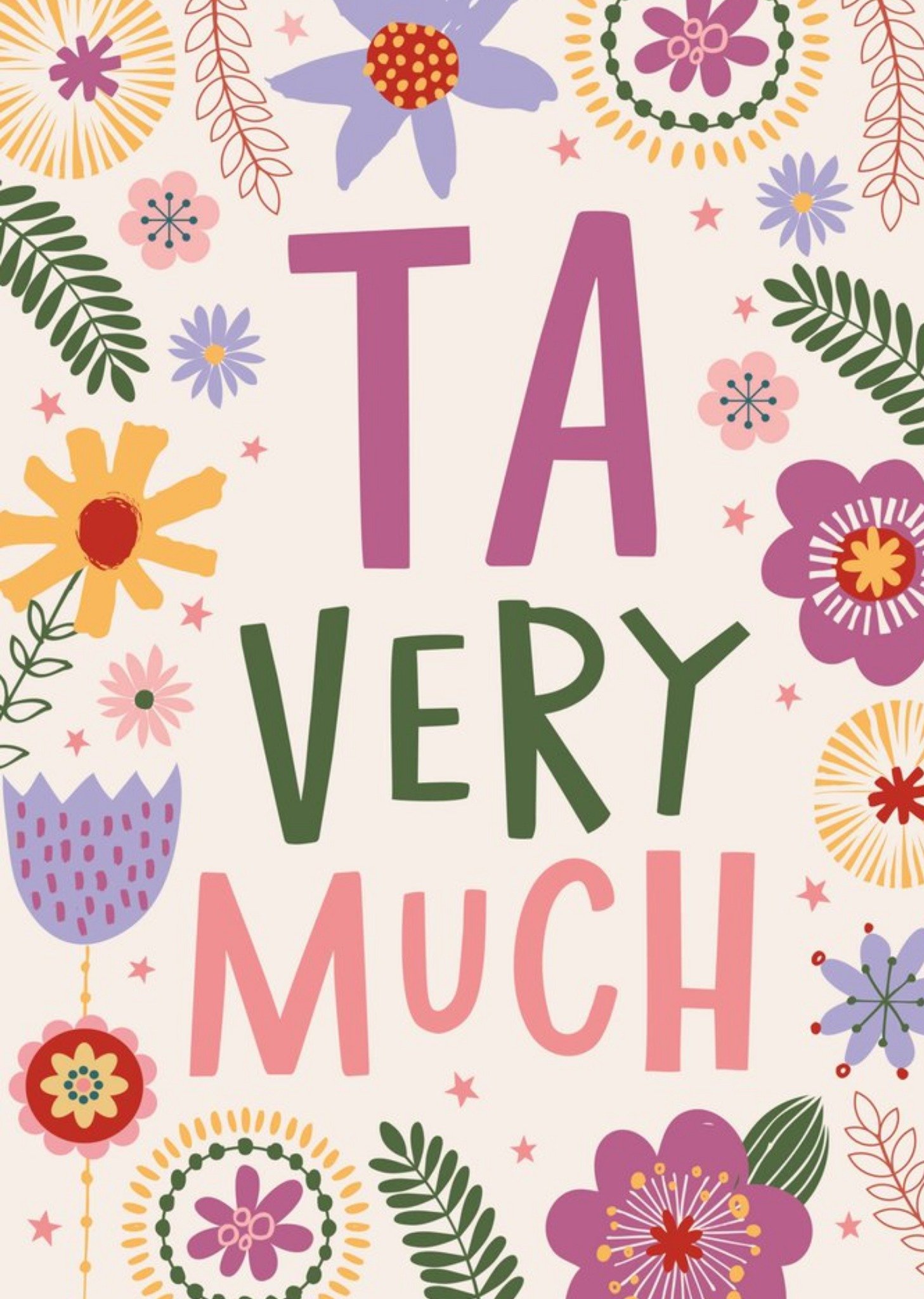 Moonpig Dotty Black Typographic Australia Floral Cute Colourful Thank You Card