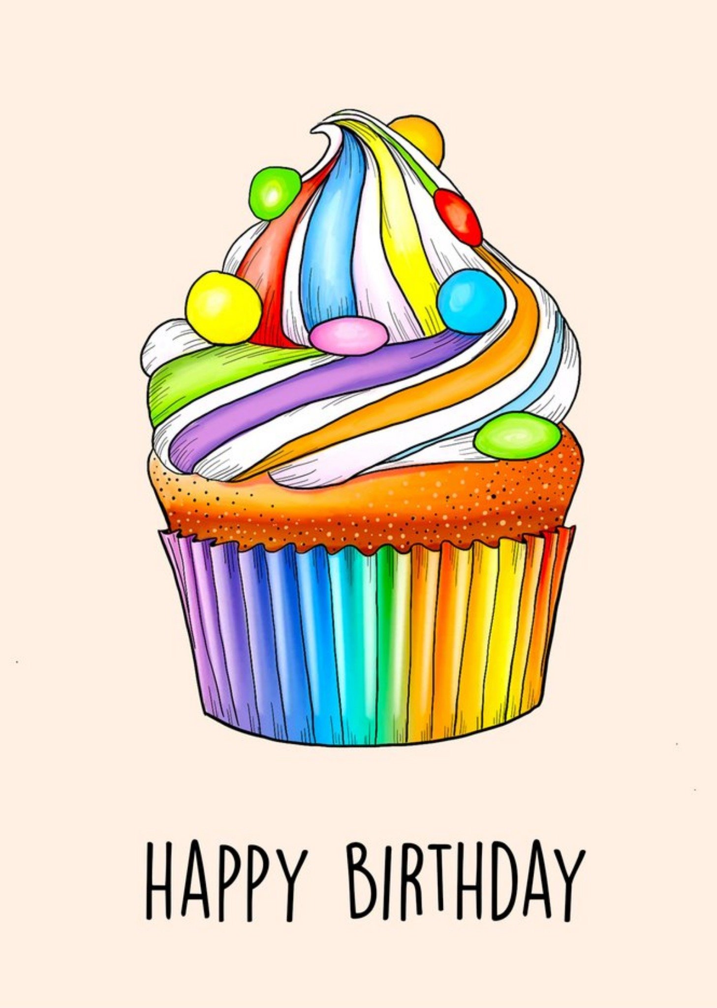 Moonpig Poppy And Mabel Bright Rainbow Cupcake Happy Birthday Card