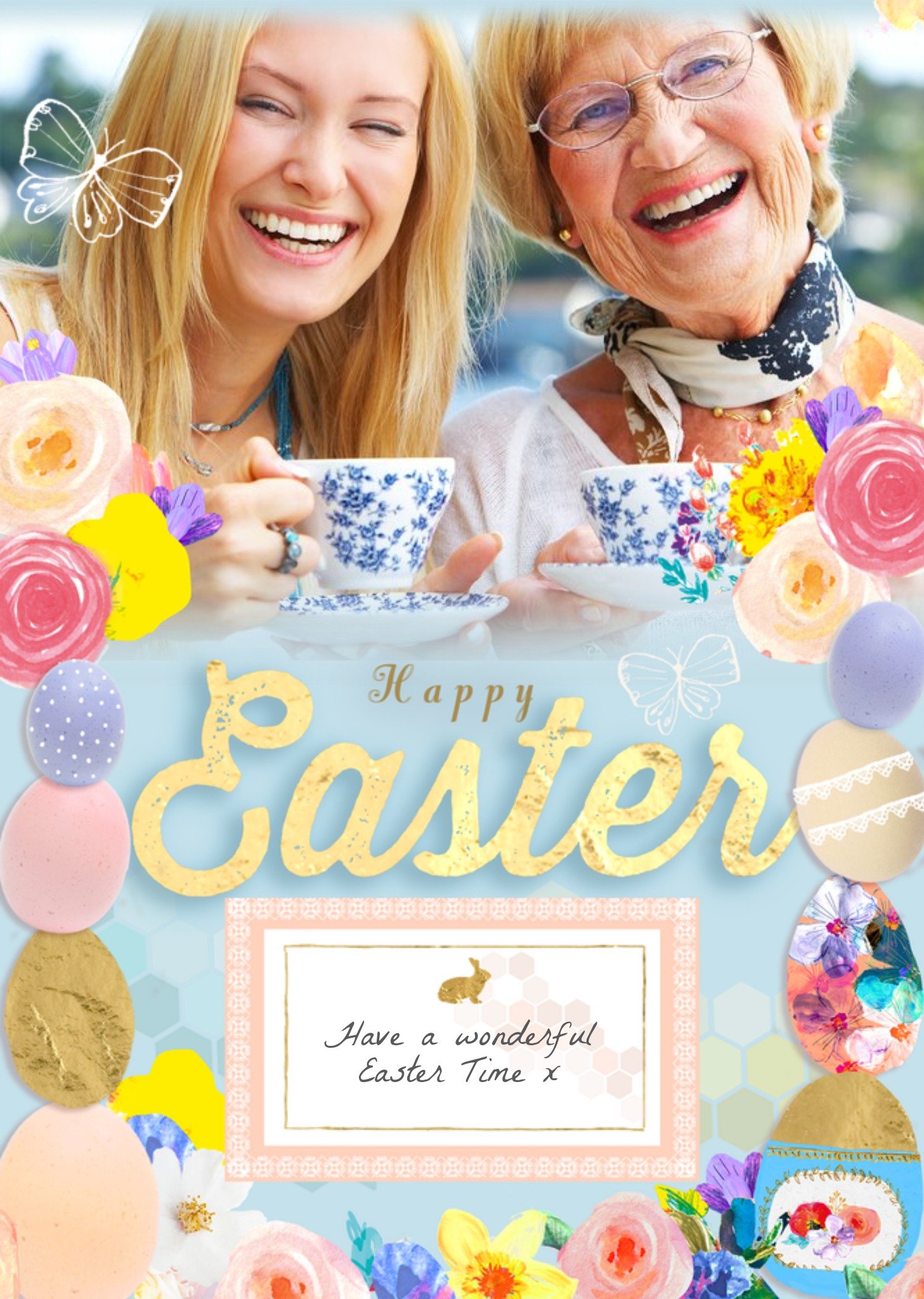 Moonpig Eggs And Butterflies Personalised Photo Upload Happy Easter Card