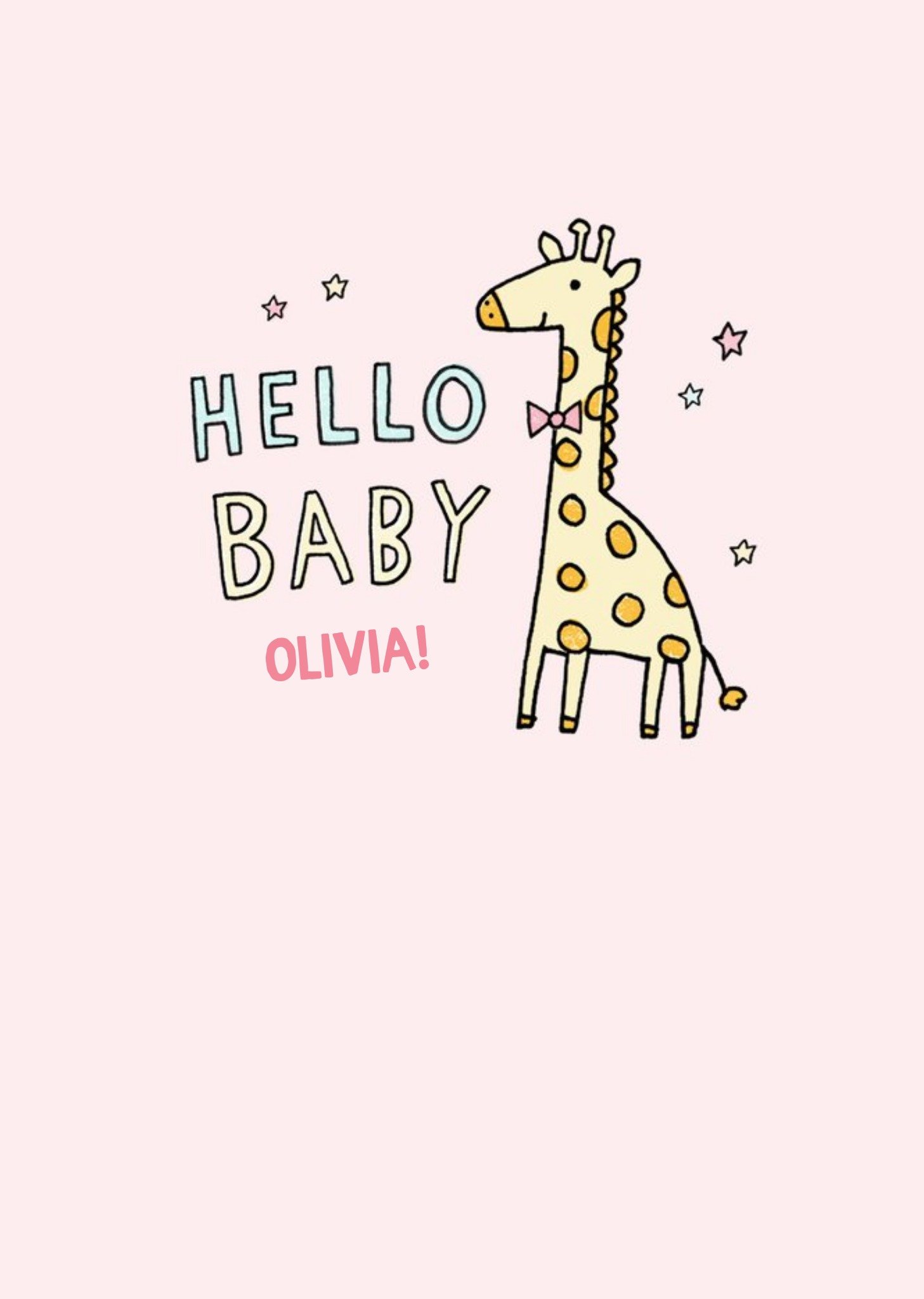 Moonpig Illustrated Giraffe Surrounded By Stars. Hello Baby, New Baby Girl Card