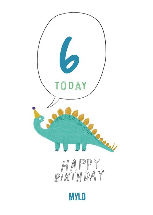 Illustration Of A Dinosaur Sixth Birthday Card