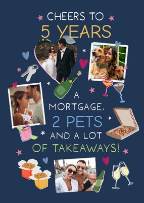 Cheers To 5 Years Photo Upload Anniversary Card