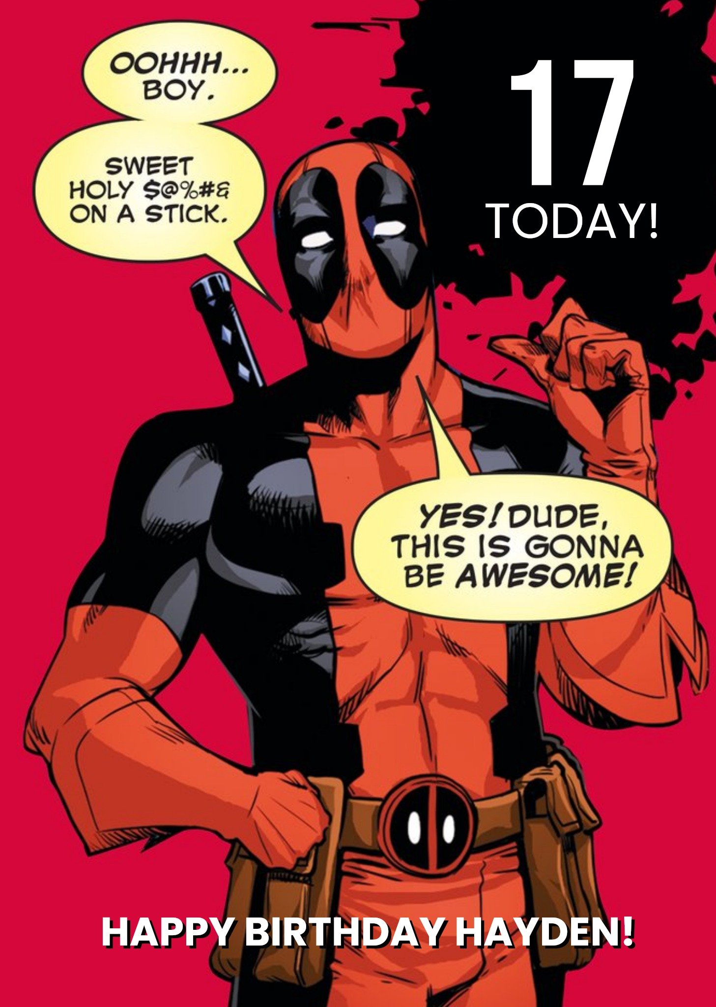 Marvel Deadpool Birthday Card Oohhh Boy 17 Today