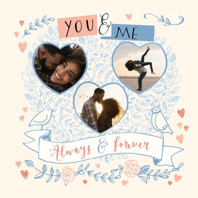 Pink And Blue You And Me Always And Forever Photo Anniversary Card