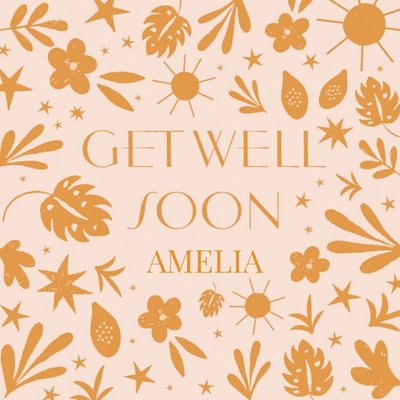 Orange Floral Illustrated Get Well Soon Card