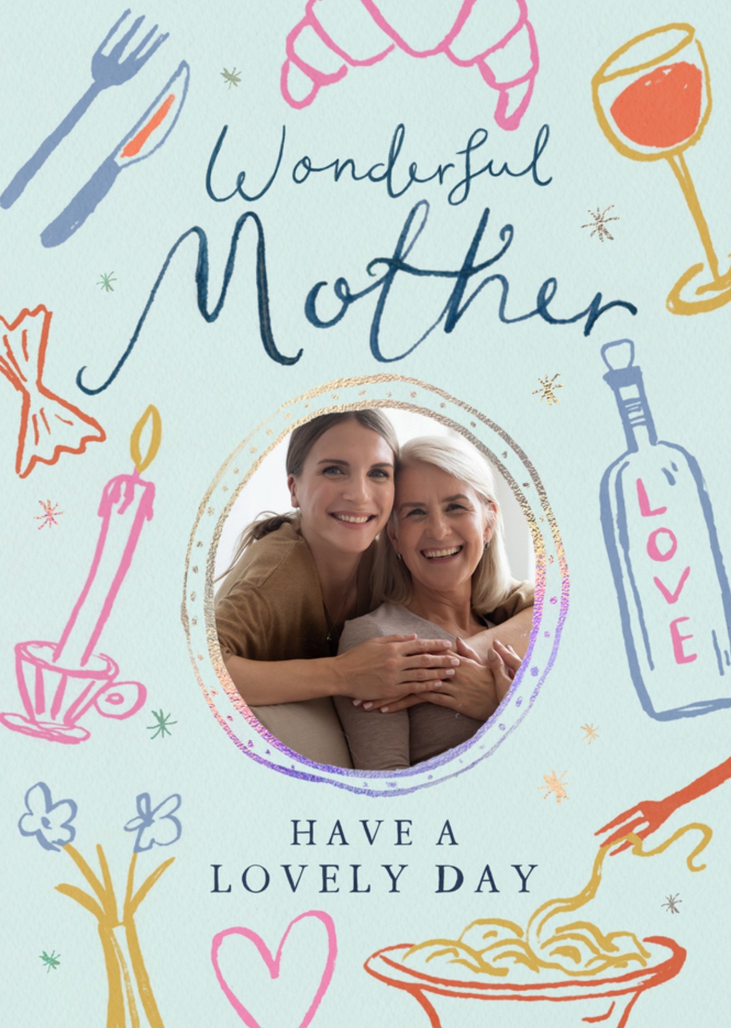 Moonpig Wonderful Mother Illustrated Photo Upload Mother's Day Card