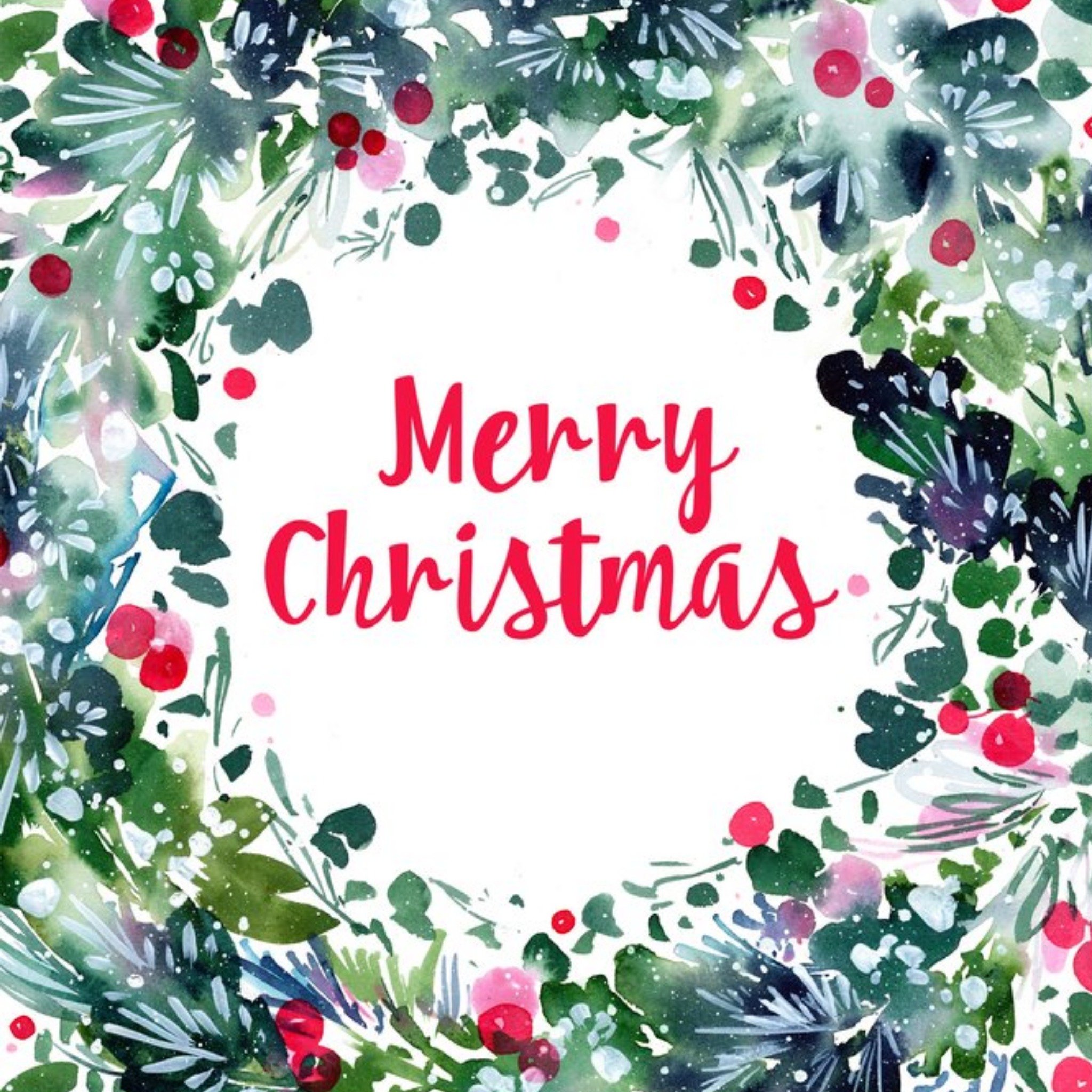 Moonpig Painted Wreath Merry Christmas Card