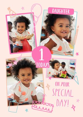Daughter 1 Today Illustrated Photo Upload Birthday Card