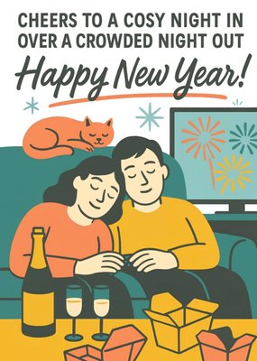 Cheers To A Cosy Night In New Year Card