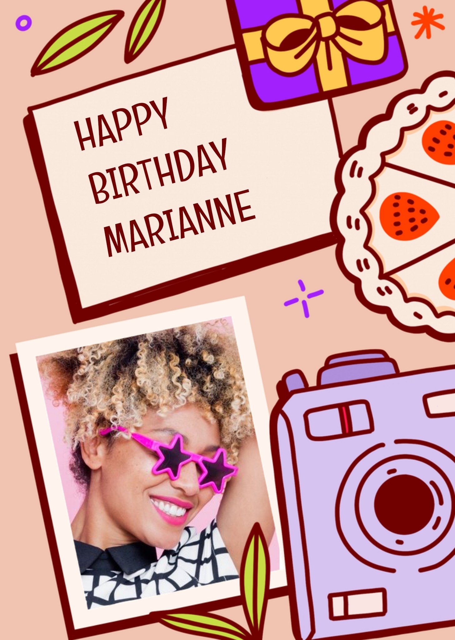 Moonpig Illustrated Camera And Pie Photo Upload Birthday Card