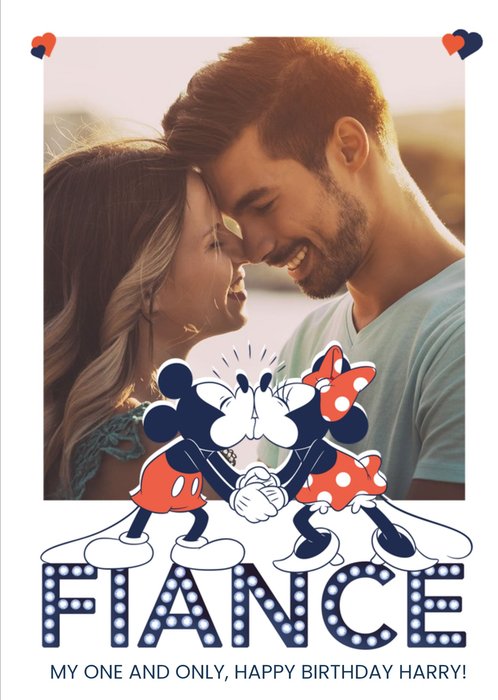 Mickey & Minnie Mouse Fiance Photo Upload Birthday Card