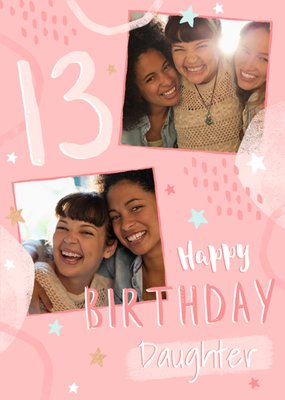 Modern Illustrated Photo upload 13th Birthday Daughter Card