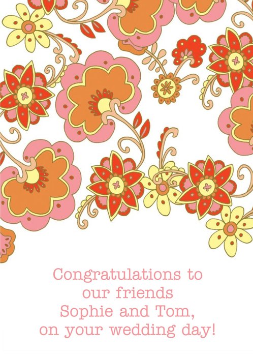 Illustrated Floral Patterned Congratulations Wedding Card