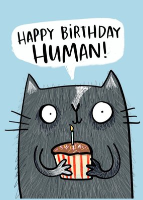 Cat Funny Human Cake Candle Happy Birthday Card