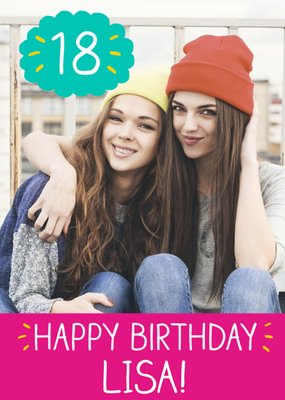 Pink Panel Personalised Photo Upload Happy 18th Birthday Card