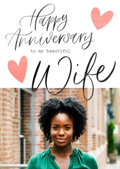 Typographic Happy Anniversary To My Beautiful Wife Photo Upload Card