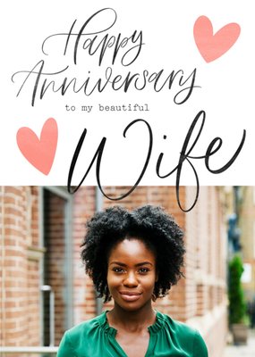 Typographic Happy Anniversary To My Beautiful Wife Photo Upload Card