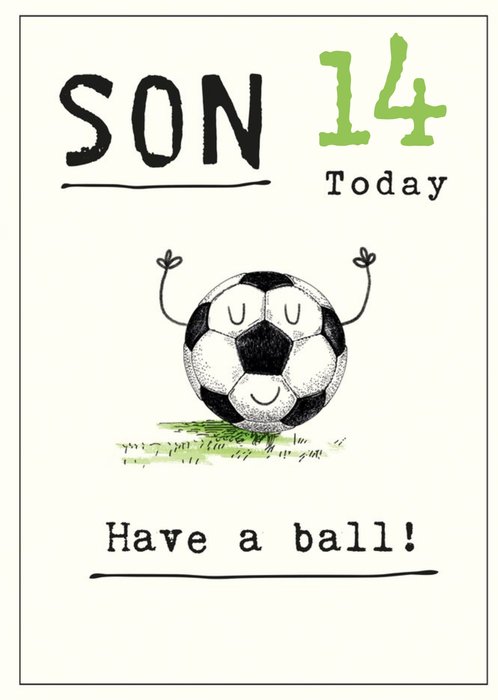 Illustration Of A Football Character Have A Ball Son's Birthday Card