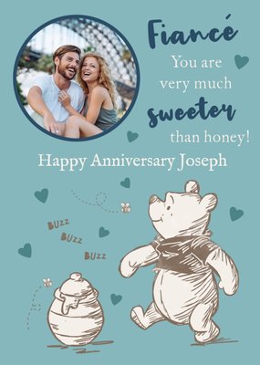 Winnie The Pooh Fiancé Sweeter Than Honey Photo Upload Anniversary Card