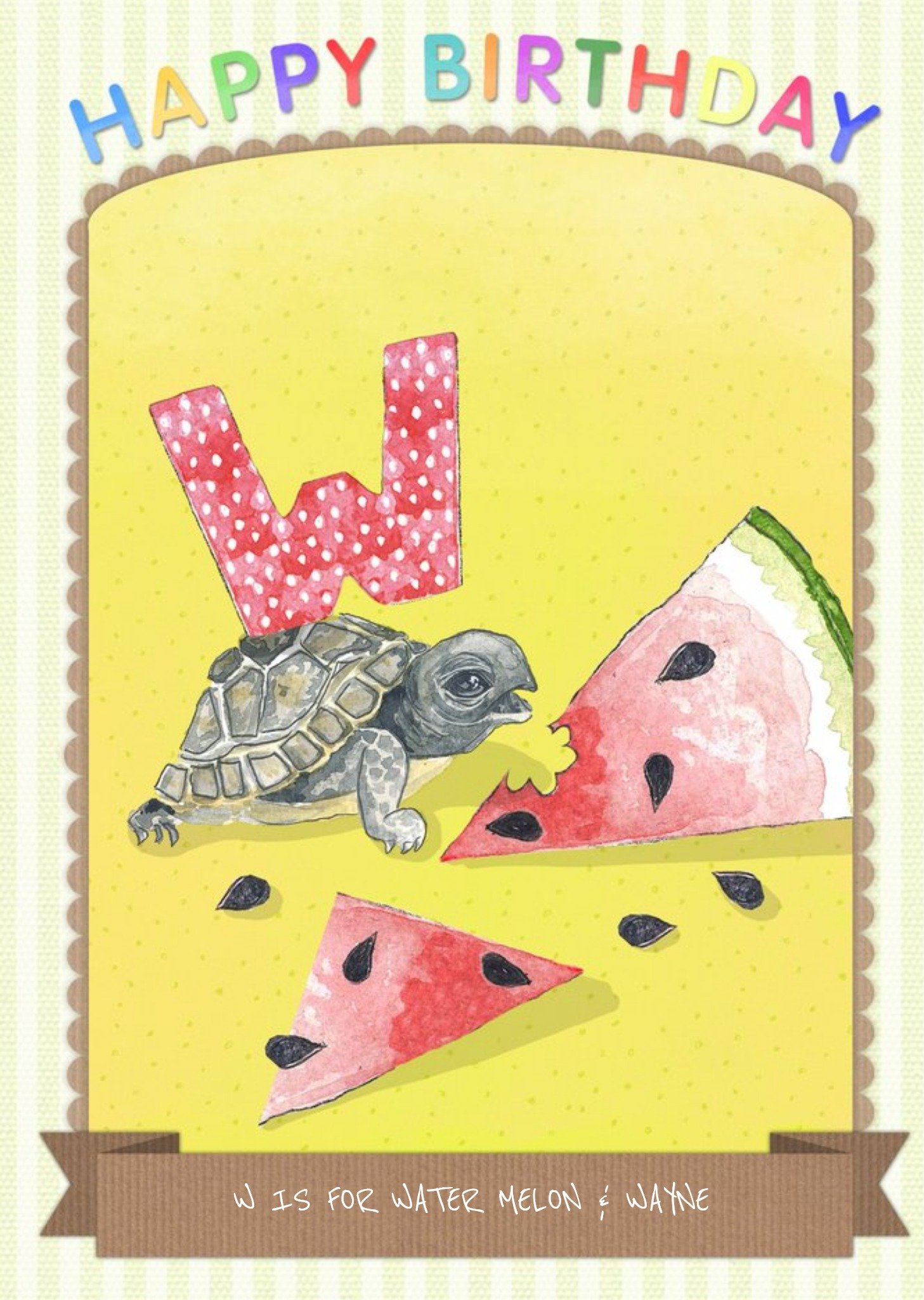 Moonpig Pinstriped W Is For Watermelon And Personalised Name Card