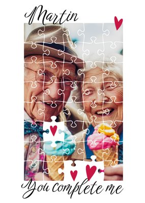 Sweet Loving You Complete Me Puzzle Photo Upload Valentine's Day Card