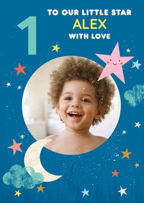 Cute photo upload illustrative Moon and Stars Birthday Card  