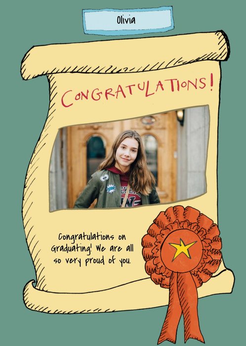 Illustration Of A Certificate With A Rosette And Photo Frame Photo Upload Graduation Card