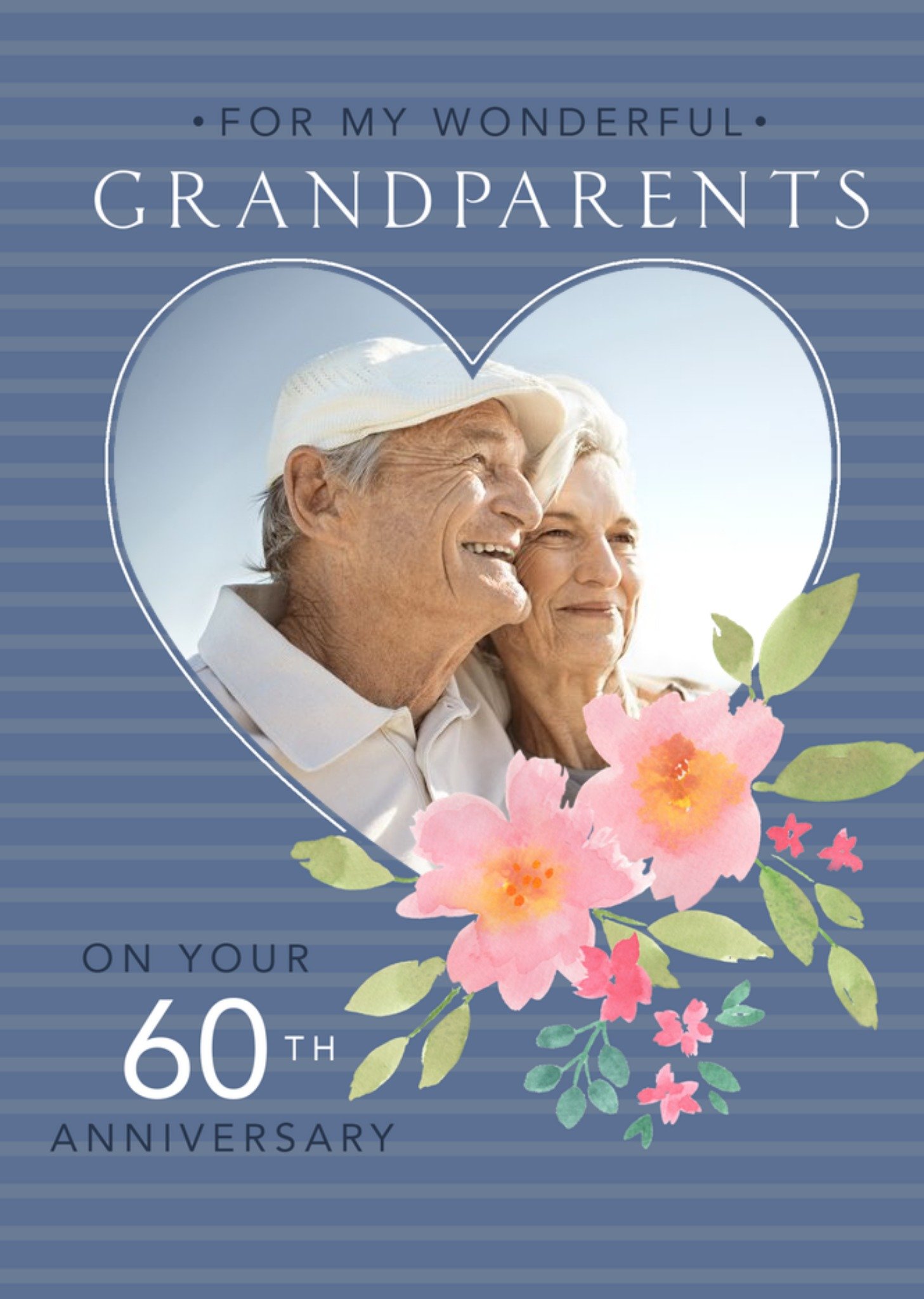 Moonpig Floral Illustration Grandparents Sixtieth Photo Upload Anniversary Card