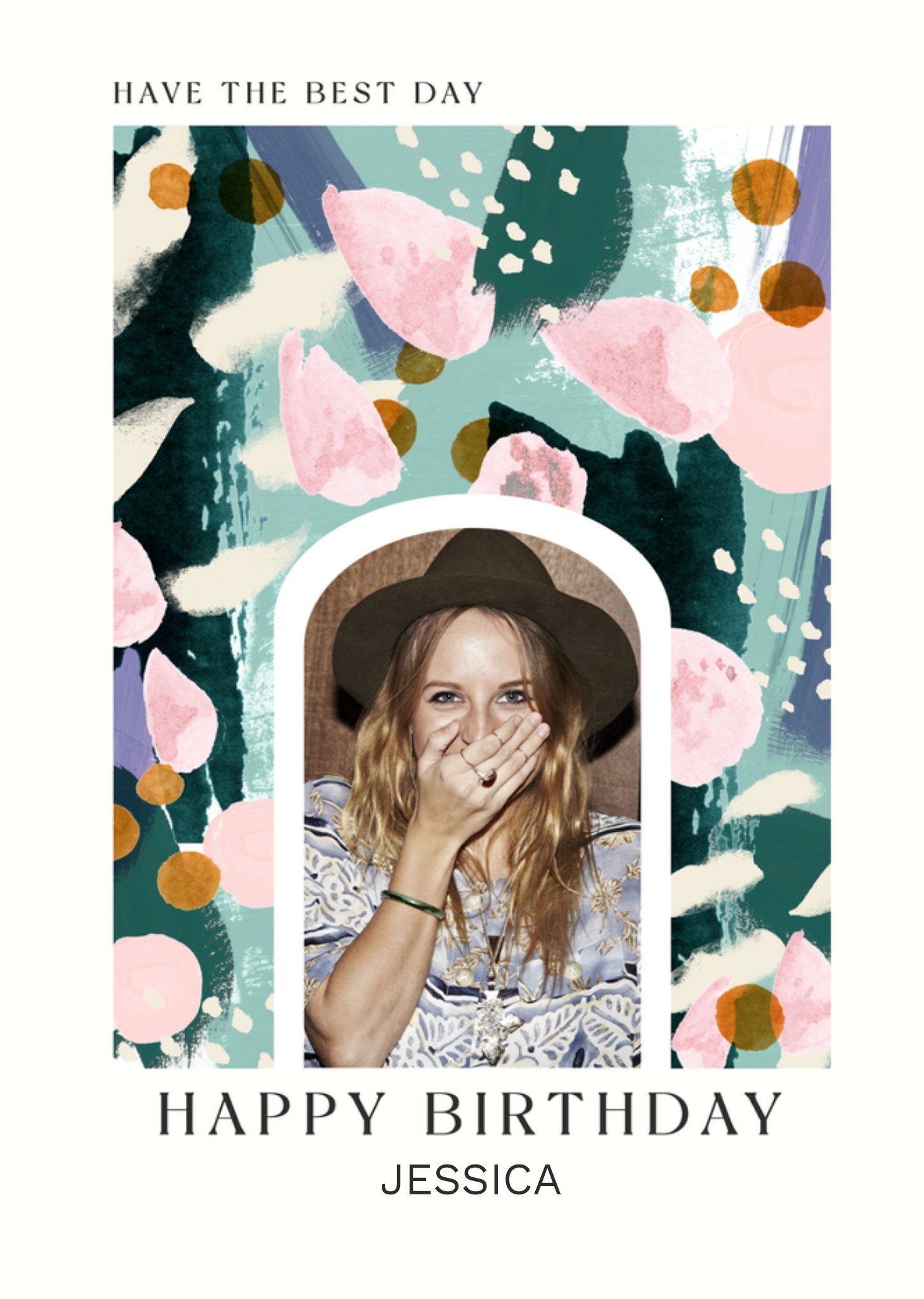 Moonpig Artistic Painted Pattern Have The Best Day Photo Upload Birthday Card