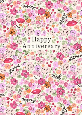 Happy Anniversary Floral & Lips Illustrated Cath Kidston Card