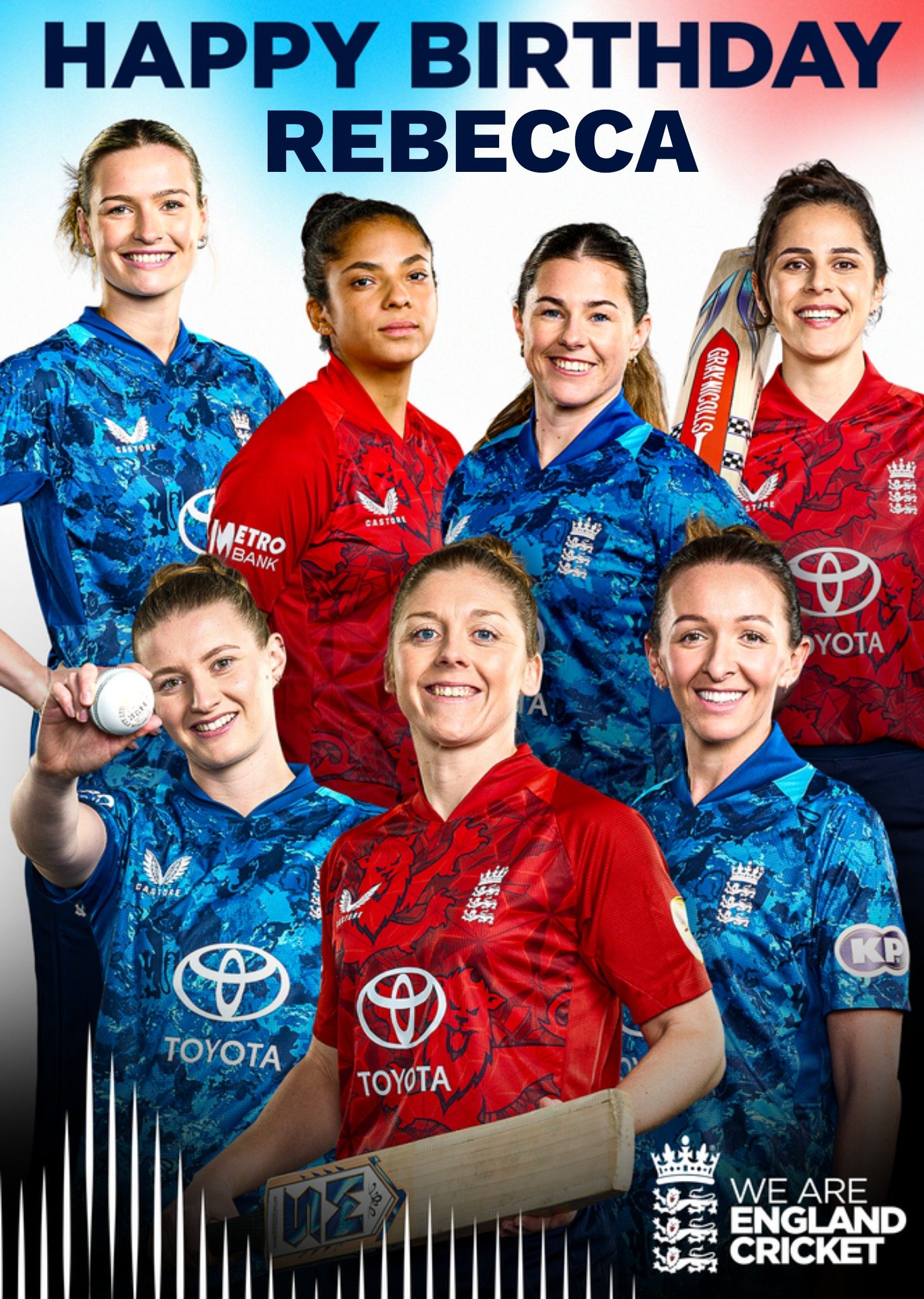 Moonpig England Cricket Happy Birthday Team Card