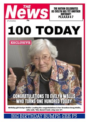 Newspaper Headline 100 Today Personalised Photo Upload Happy Birthday Card
