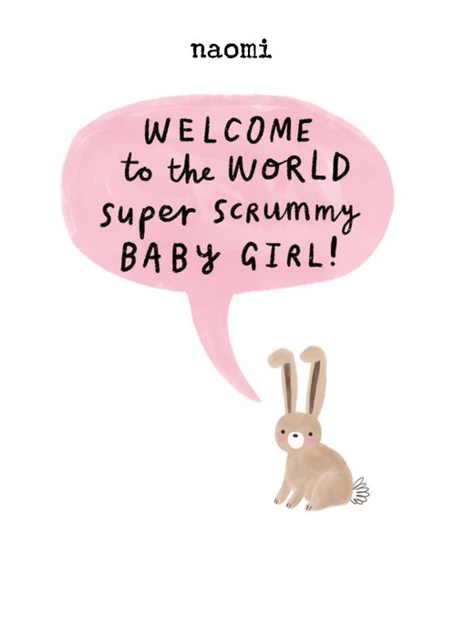 Welcome To The World Illustrated Bunny Rabbits Cute New Baby Girl Card