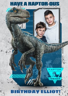 Birthday card - photo upload card - dinosaurs - jurassic world - raptor