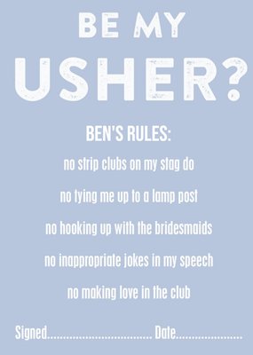 Groom's Rules Personalised Be My Usher Card