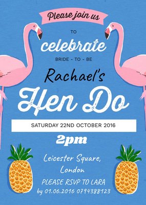 Flamingos And Pineapples Personalised Hen Do Invite Card