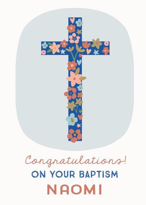 Natalie Alex Designs Illustrated Floral Cross Baptism Card