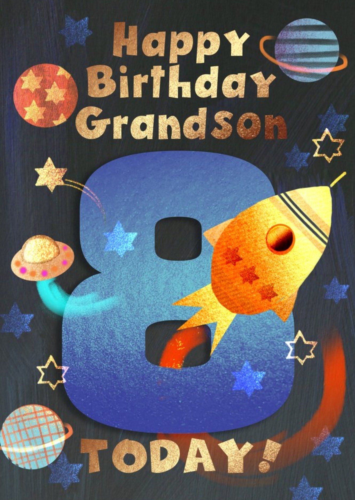 Moonpig Rocket Ship Happy Birthday Grandson 8 Today Birthday Card