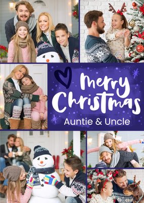 Hand-lettered photo upload Auntie and Uncle Christmas card