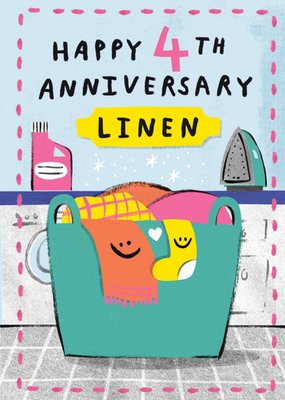 Happy 4th Anniversary Linen Card