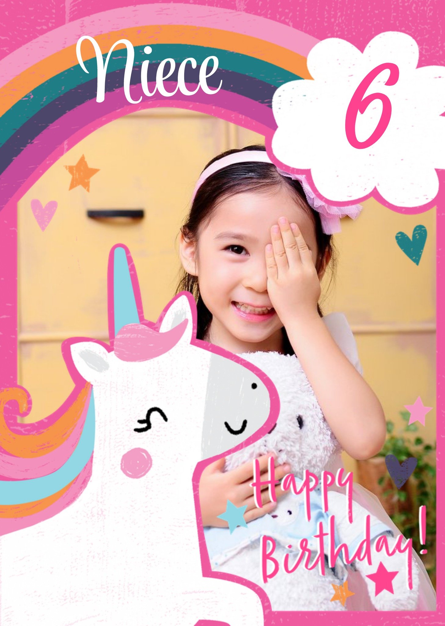 Moonpig Unicorn And Rainbow Personalise Age Photo Birthday Card
