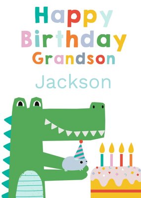 Lemon Ribbon Cute Illustrated Characters Crocodile KIds BIrthday Card