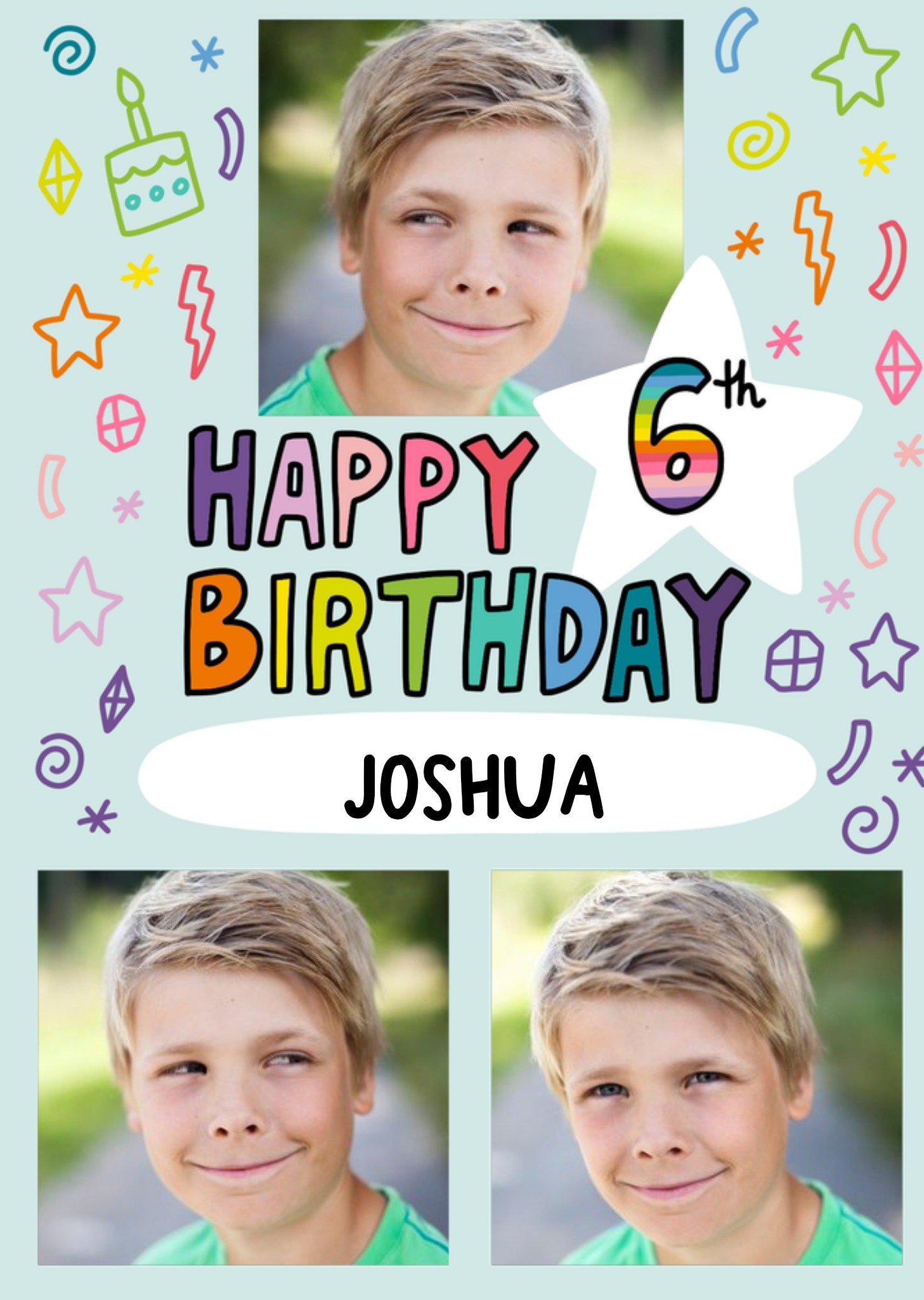 Moonpig Angela Chick Bright Personalised Photo Upload 6th Birthday Card