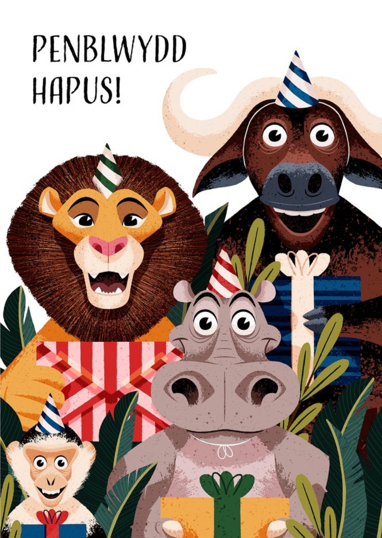 Moonpig Folio Jungle Animals Welsh Happy Birthday Card