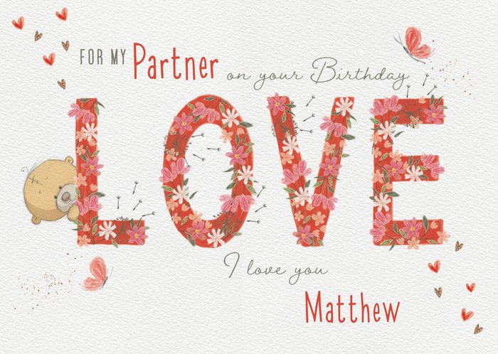 For My Partner I Love You Illustrated Birthday Card