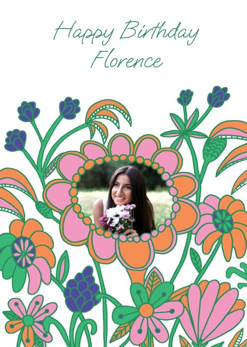 Floral Photo Upload Birthday Card