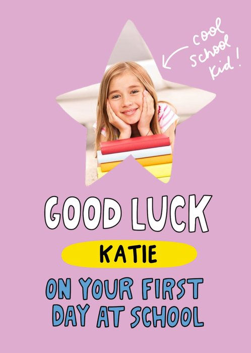 Fun Typographic Star Photo Upload Good Luck Card