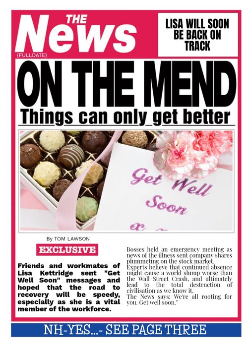 Newspaper Headline On The Mend Personalised Get Well Soon Card